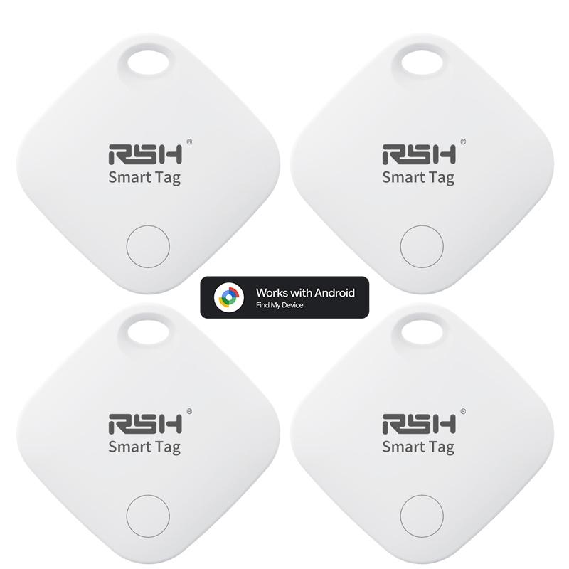 Rsh Tracker Smart Tag Lost Alarm Bundle Pack, Smart Tracking Tag, Compatible with Apple Find My/google Find HUB, Includes 4 Tags + Silicone Cases + Lanyards with iOS apple or Android phones