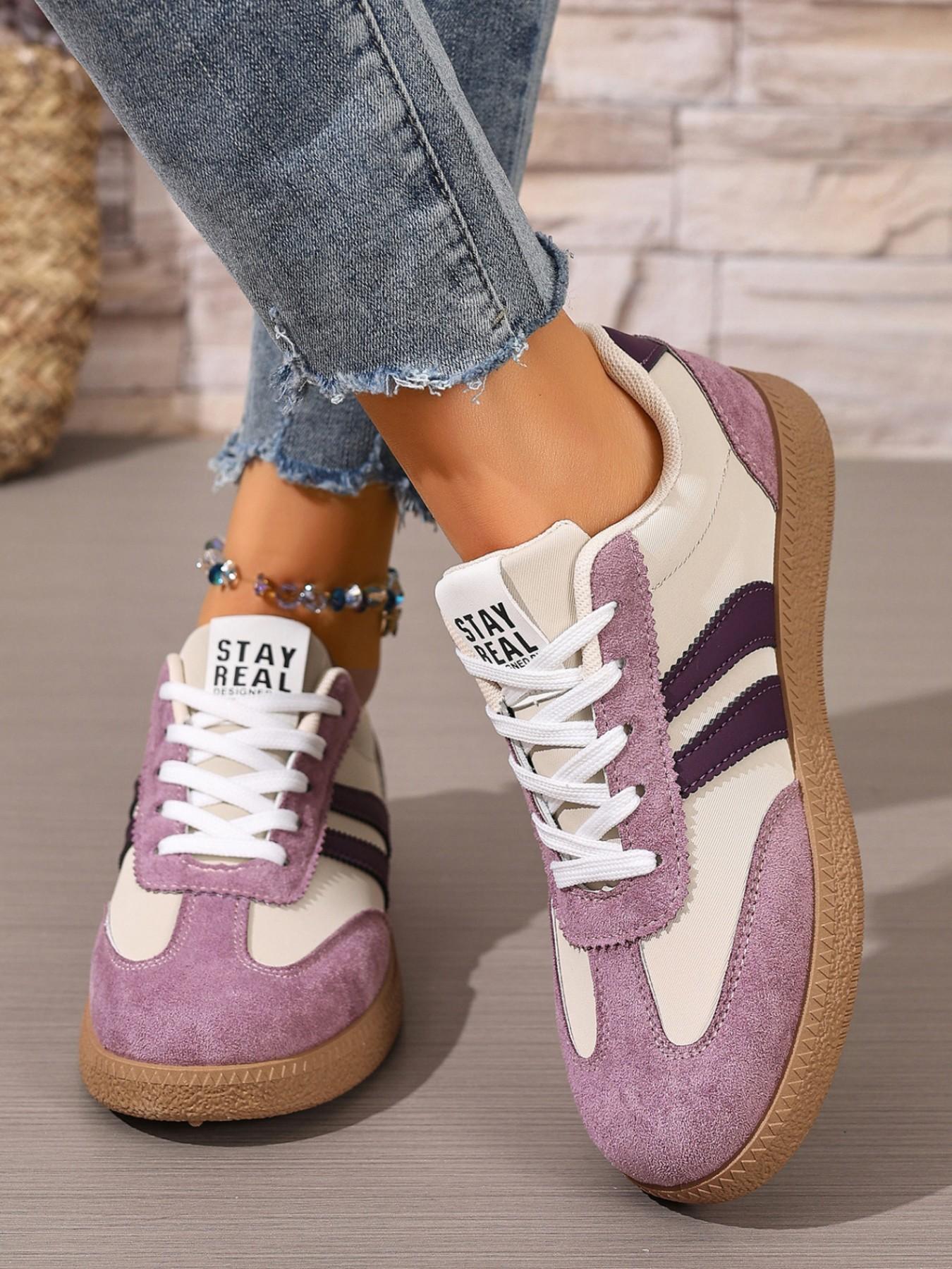 Women's Spring Fall New PU Textile Patchwork Design Sneakers, Trainer, Breathable Comfort Casual Low Top Walking Shoes, Anti-Slip Non Slip Thick Sole Lightweight