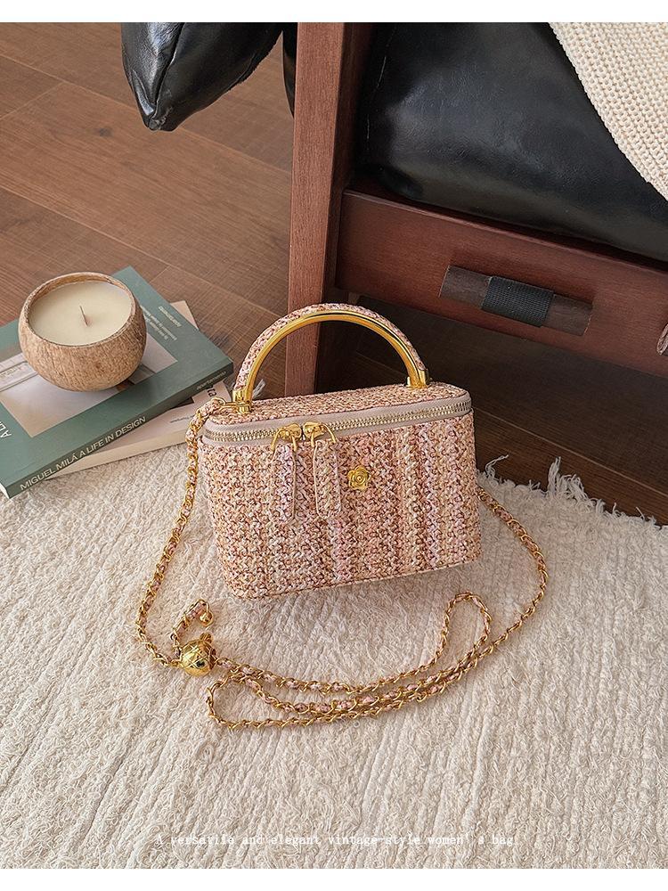 Korean Style Tweed Box Crossbody Bag | Elegant Light Luxury Shoulder Purse | Versatile Chic Handbag for Women