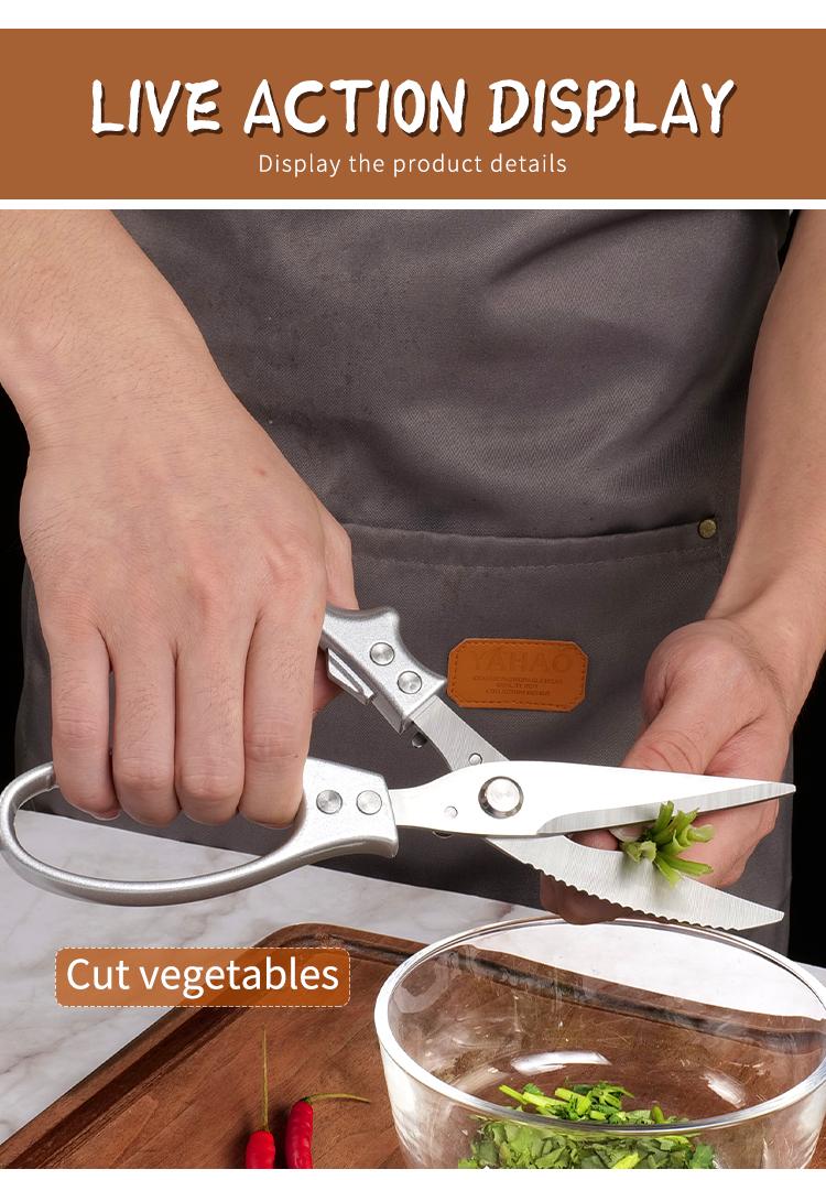 Multi-Functional Chicken Bone Scissor, Stainless Steel Kitchen Shears, Aluminum Handle, Ideal for Meat, Bones, Herbs, Fish, Vegetables