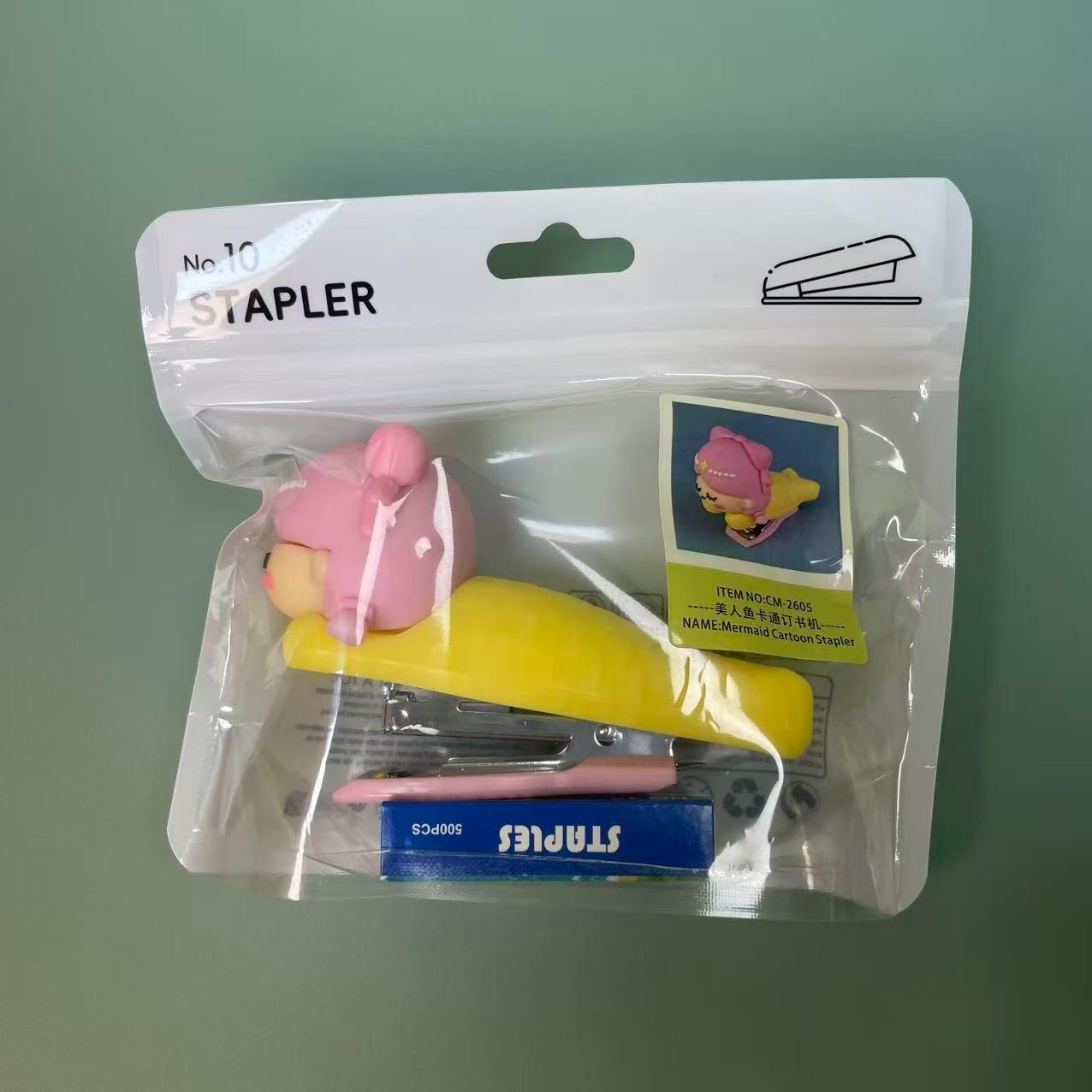 Mermaid Cartoon Stapler Set with 500 Staples, Comfortable Binding, Versatile, Ideal for Home School Office Classroom Supplies, Cute Design, Essential Stationery