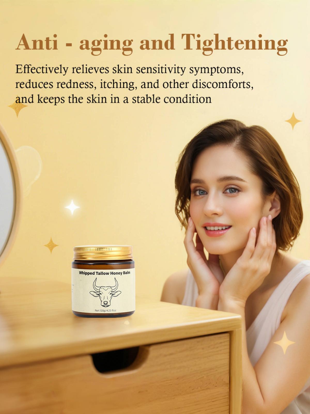 Lopeie Whipped Grass-Fed Beef Tallow Honey Balm - 4 Oz,Moisturizing Cream for Soft, Smooth Skin - Handmade All-Natural Moisturizer - Lavender