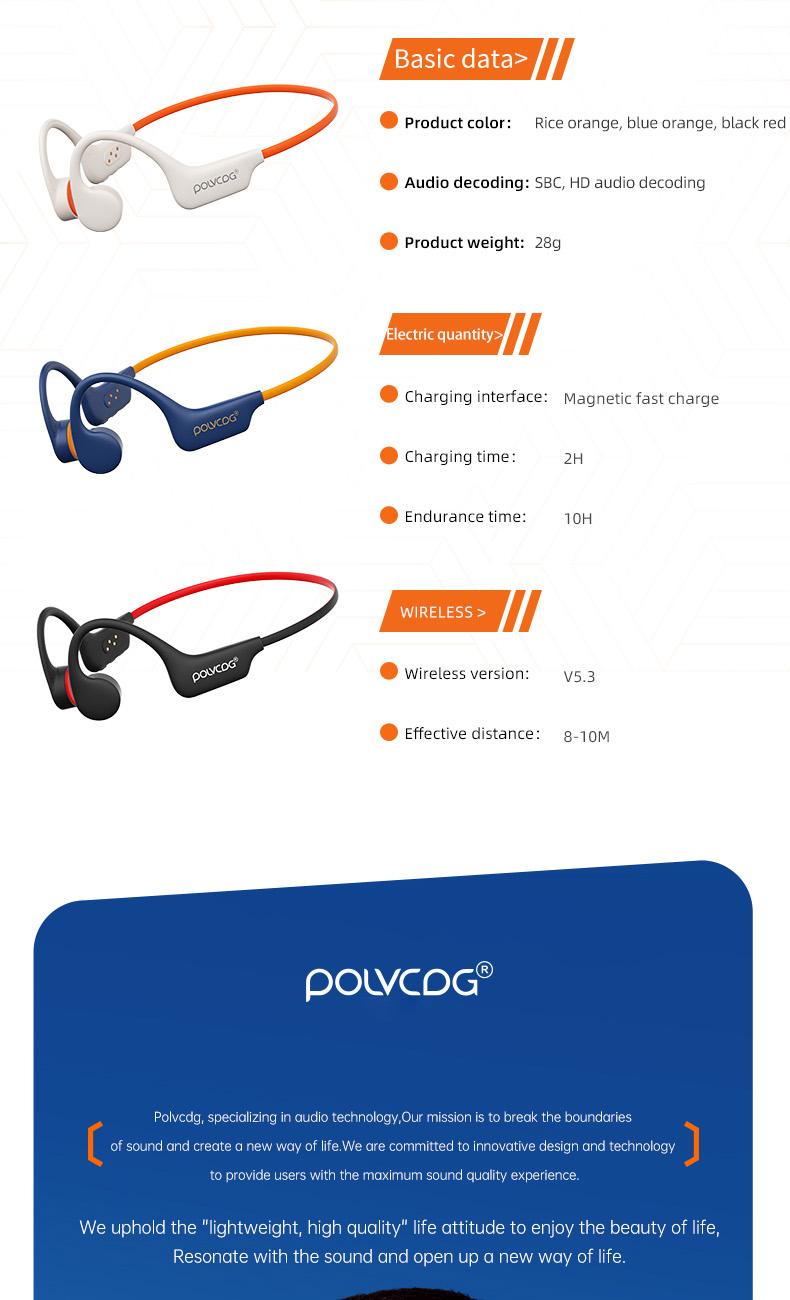 POLVCDG X6 wireless bone conduction headphones are deeply waterproof, 10 hours long battery life, 28g lightweight body 32GB large capacity.