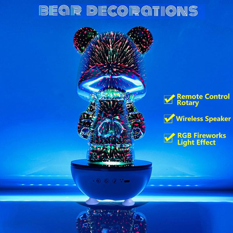 Hitozon Portable Bear Wireless Speaker with RGB Light Effect, Mini Speaker with 360° Rotation, Support Remote Control Operation, Suitable for Bedroom Night Lights, Ornaments, Holiday Gifts, Children's Gifts/Toys