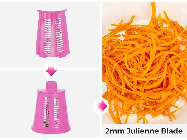 Susteas Pink rotary veggie chopper - 5 stainless steel blades for quick slicing, dicing & grating! BPA-free, easy to use Kitchen Shredder Kitchen Gadgets Utensils Ergonomic Grater with Suction Base