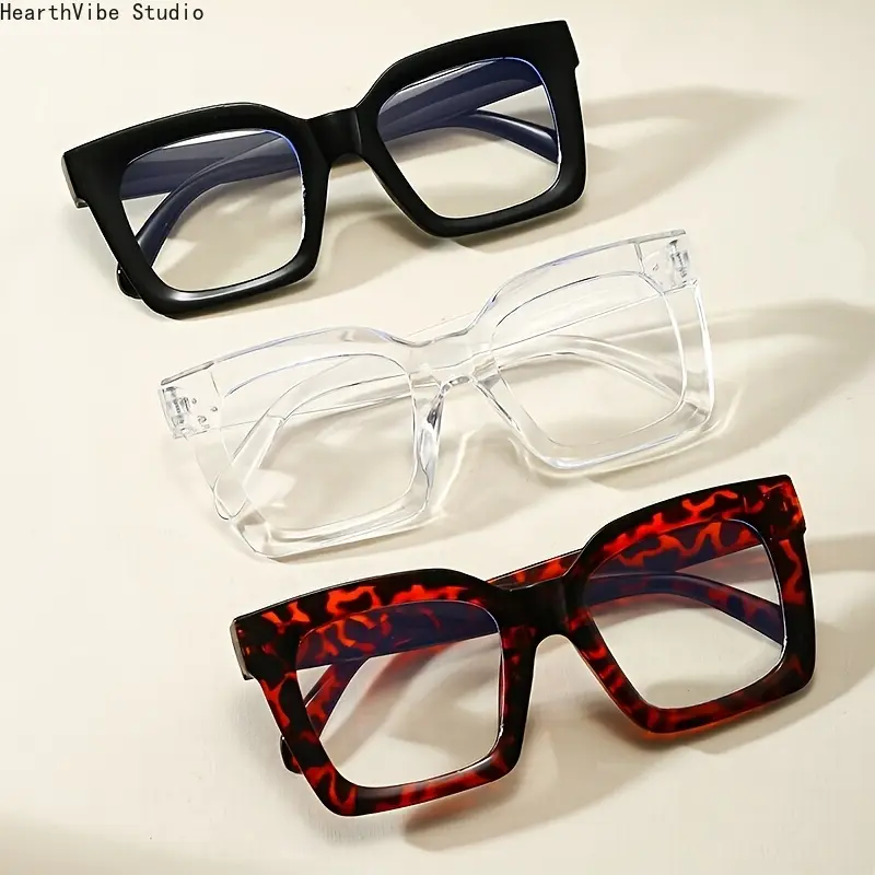 Unisex 3-Pair Vintage Classic Square Glasses Frame - Fashion Accessory Eyewear, Old Fashioned, Stylish Eyeglass, Trendy Square Frame for Daily Wear (Sports & Outdoor Eyewear)