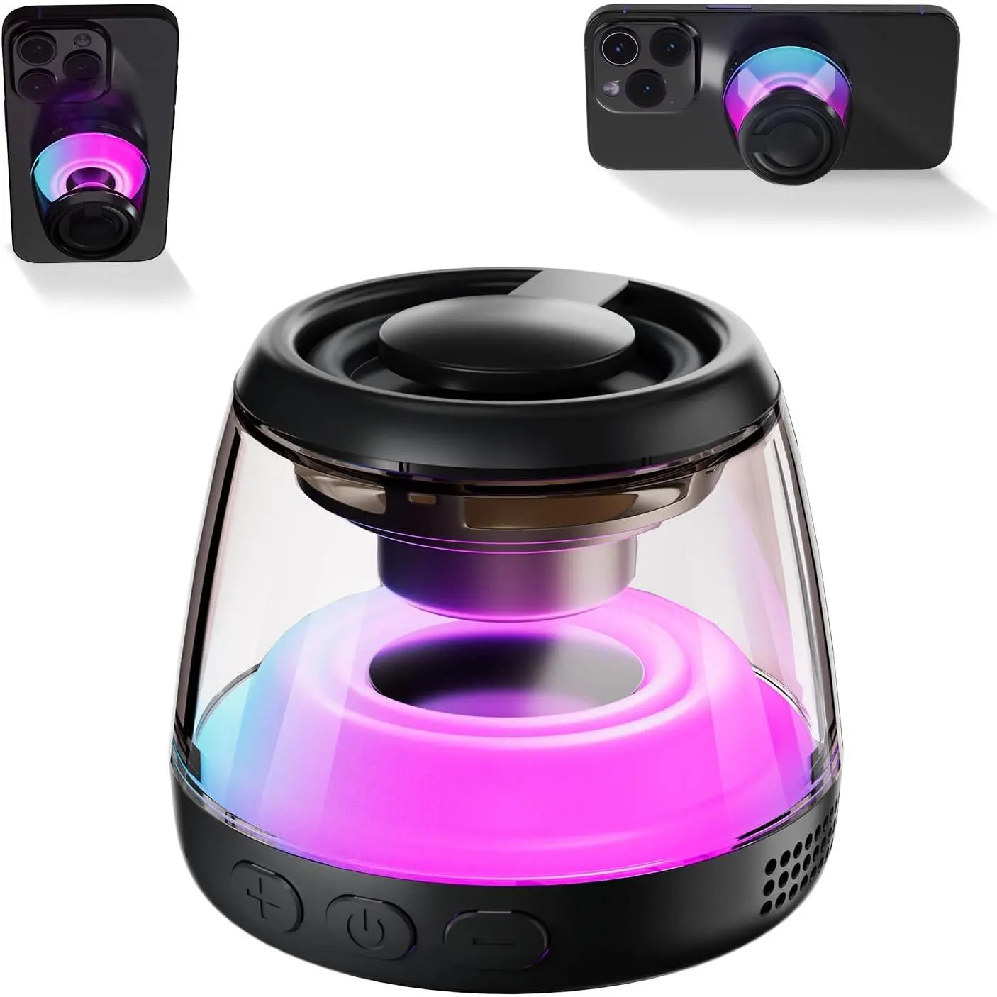 Speaker,Induction Phone Stand,RGB Light Black | 5W   speaker with phone stand, RGB lights, IPX5 protection, TF card playback and a portable lanyard.