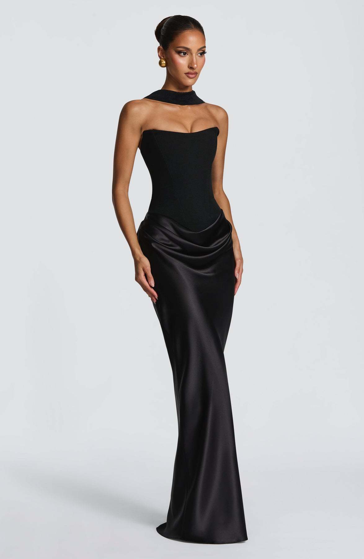 2026 European and American new style solid color waist-cinching sexy strapless bodycon long dress satin tie-back dress with ribbons