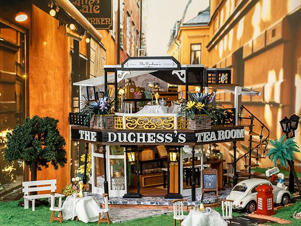 CUTEBEE DIY 3D Dollhouse Kit The Duchess's Tea Room – Miniature Wooden Tea House with Furniture, Dust-Proof and Handmade Decor | Holiday, Christmas and Black Friday Gift