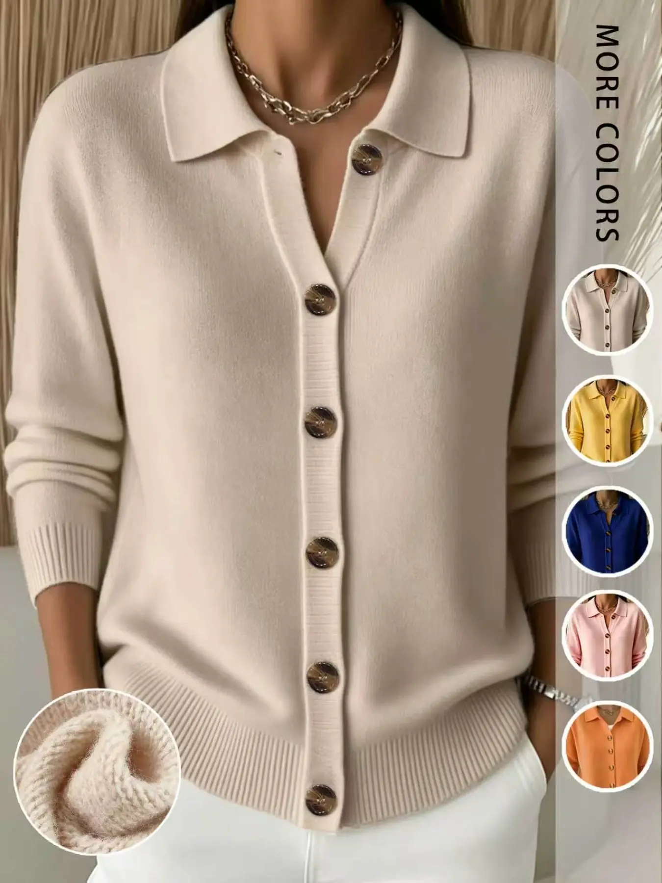 Women's Polo Neck Single Button Knit Cardigan, Long Sleeve Ribbed Hem Loose Fit Casual Knitted Jacket, Daily Wear Outerwear