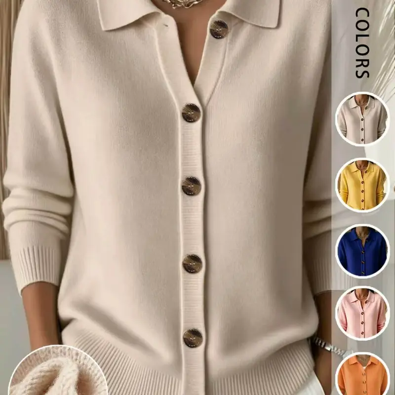 Women's Polo Neck Single Button Knit Cardigan, Long Sleeve Ribbed Hem Loose Fit Casual Knitted Jacket, Daily Wear Outerwear