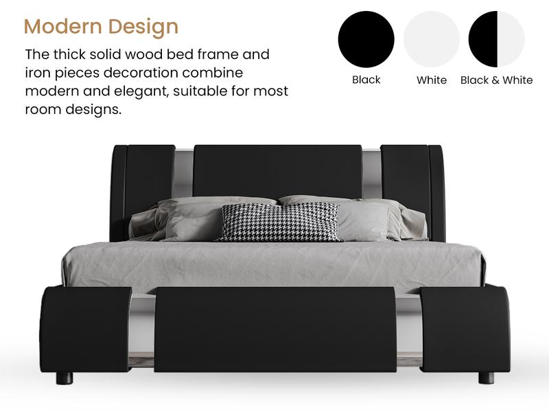 SHA CERLIN Deluxe PU Leather Upholstered Modern Platform Bed Frame 【No Mattress】Modern Low Profile Sleigh Design,Heavy Duty Solid Wooden Slats Support,No Box Spring Needed#ChristmasGifts#TikTokShopBlackFriday