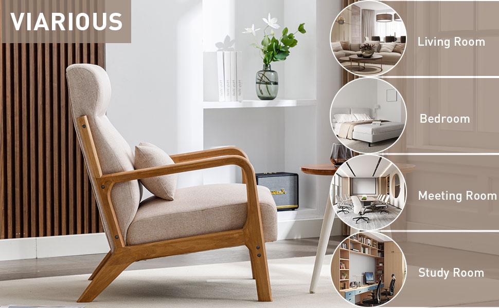 [TikTokShopBlackFriday] Ebello 26" Wide Single Lounge Accent Armchair with Solid Wood Frame for Living Room, Beige