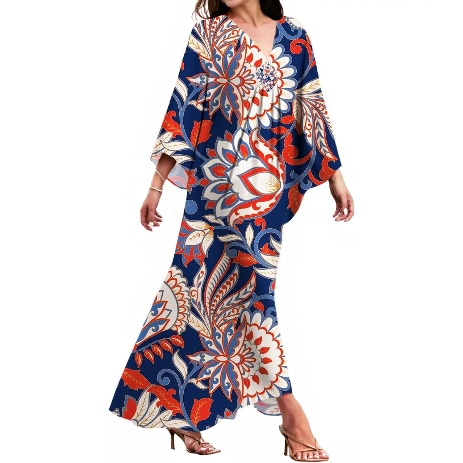Kaftan Dresses for Women, V Neck Moo Moos Colorful Print Cover Ups Caftan Beach Dresses for Swimwear