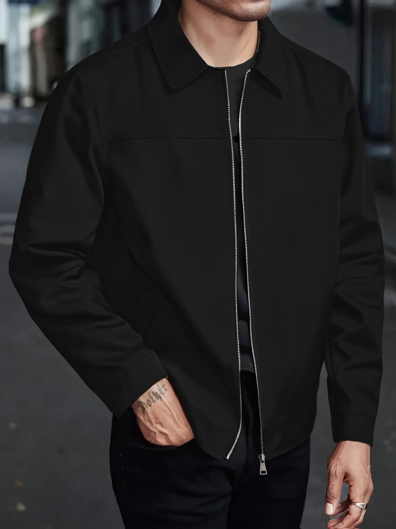 Men's Spring and Autumn Lightweight Jacket - Simple Office Solid Color Casual Jacket, Zipper Closure - Collar Design, Machine Washable, Polyester Fiber, Suitable for Daily Leisure, Work, and Formal occasions