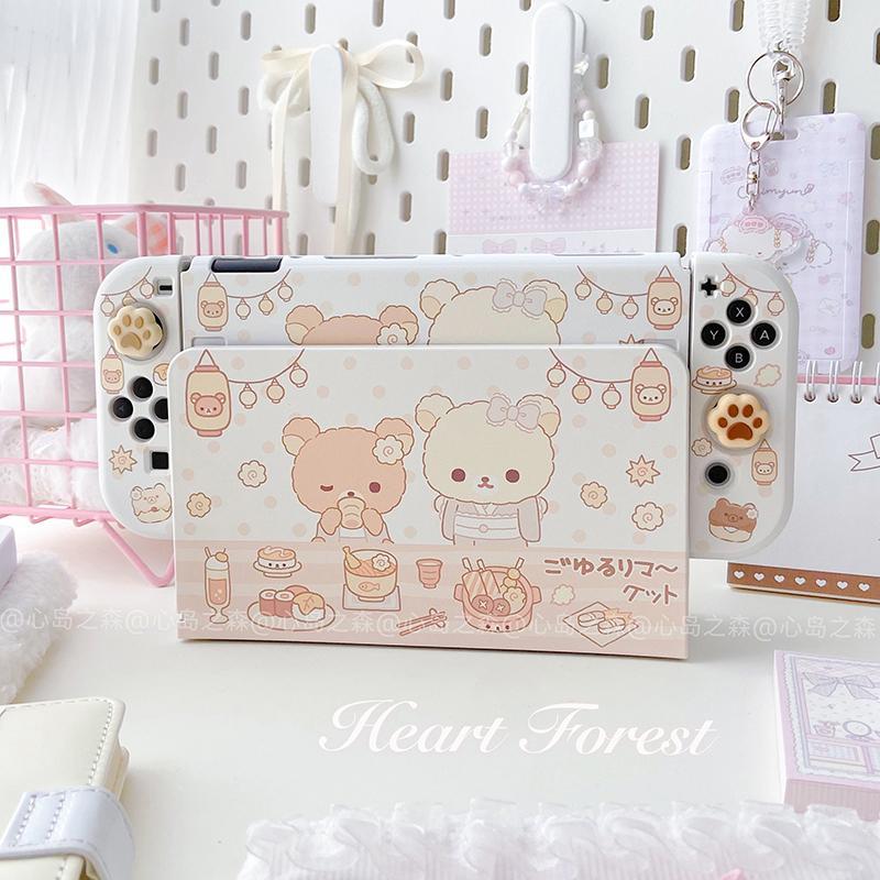 Ins Style Original Switch Protective Cover Cute Bear Oled Controller Cover Can Be Inserted Dock for Nintendo Switch Joy-Con