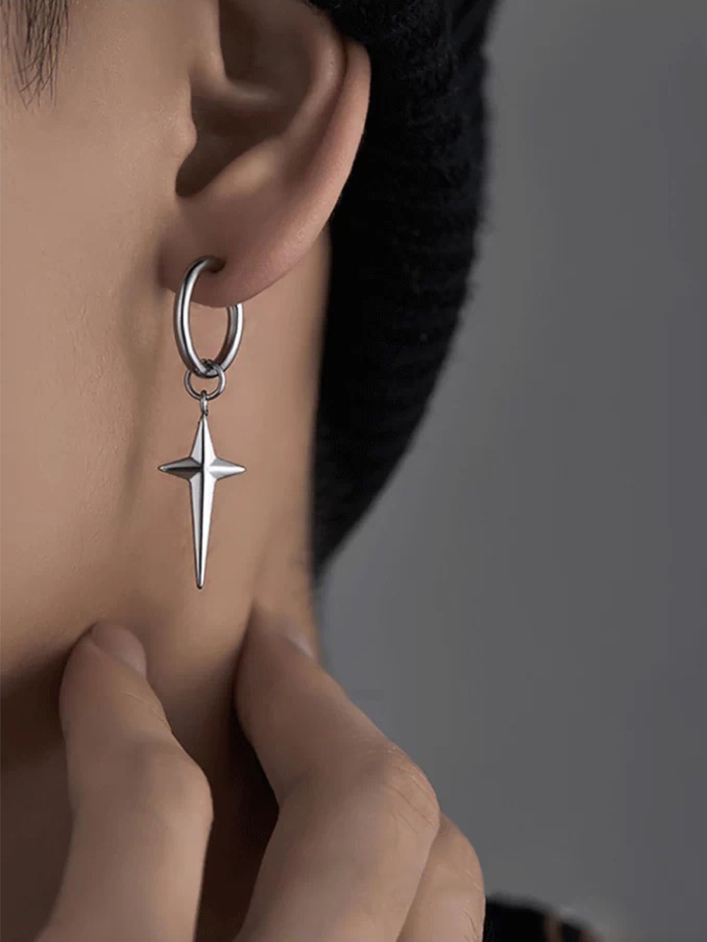 Unisex Stainless Steel Cross Pendant Earrings, Trendy Hip Hop Fashion Jewelry, Perfect Gift for All Seasons, Versatile Accessory