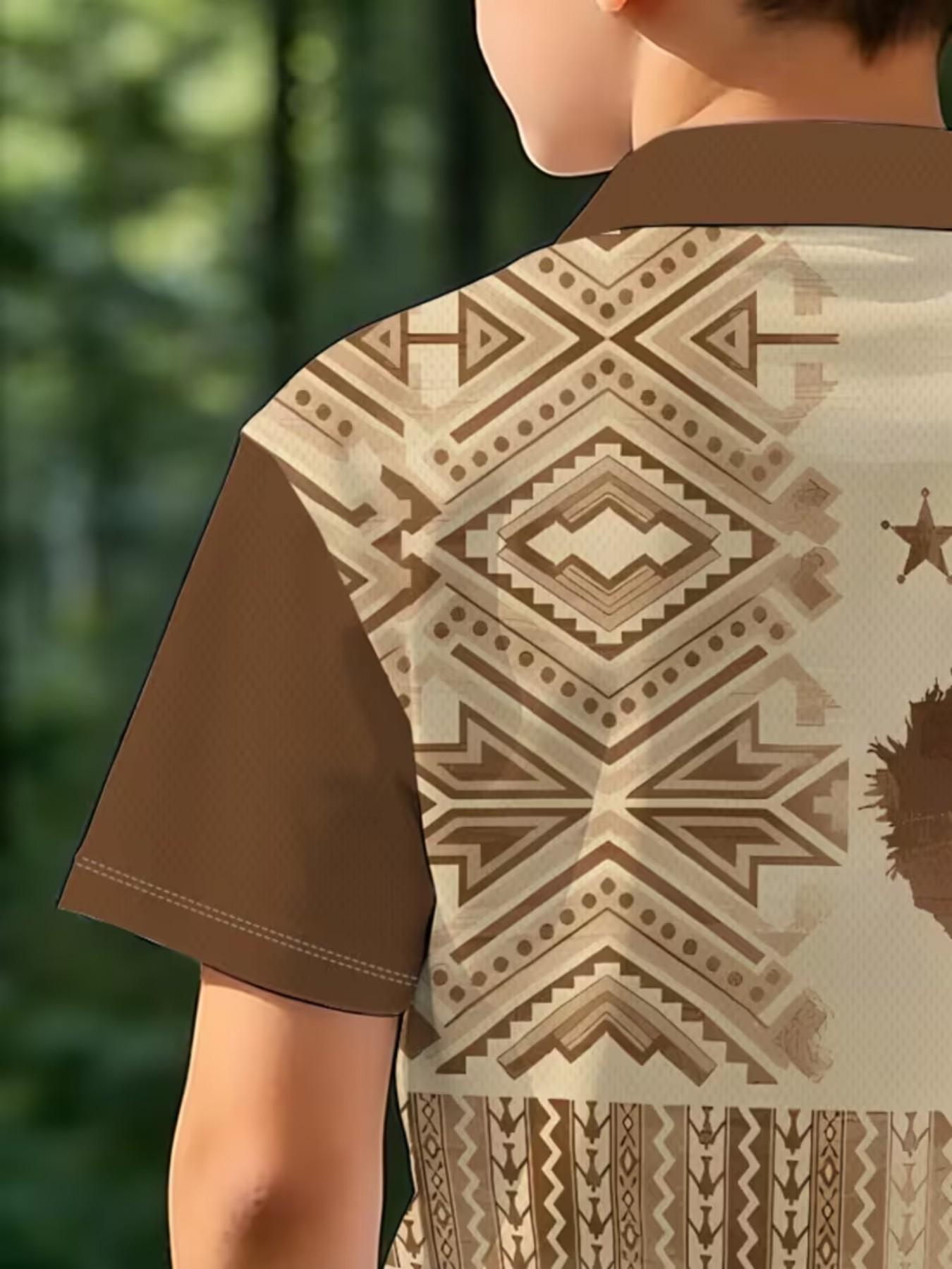 Fashion Short Sleeve Polo Shirt, Loose Fit, Horse Print, Boys' Summer Top, Breathable and Comfortable Kids Clothing