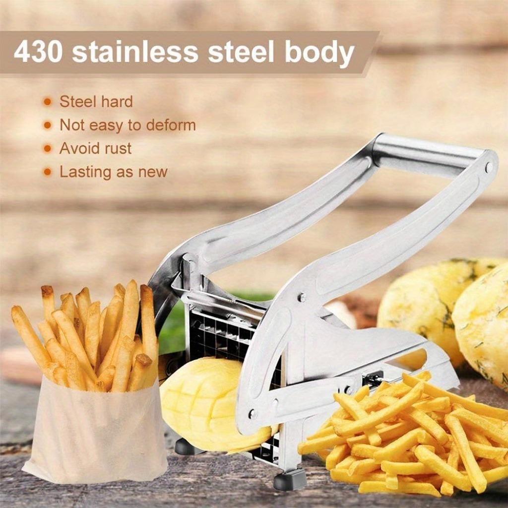 Stainless Steel Potato Chipper, 1 Box Manual Potato Cutter with Suction Cup Base, Vegetable Cutter, Vegetable Slicer Dicer, Kitchen Utensils & Gadgets