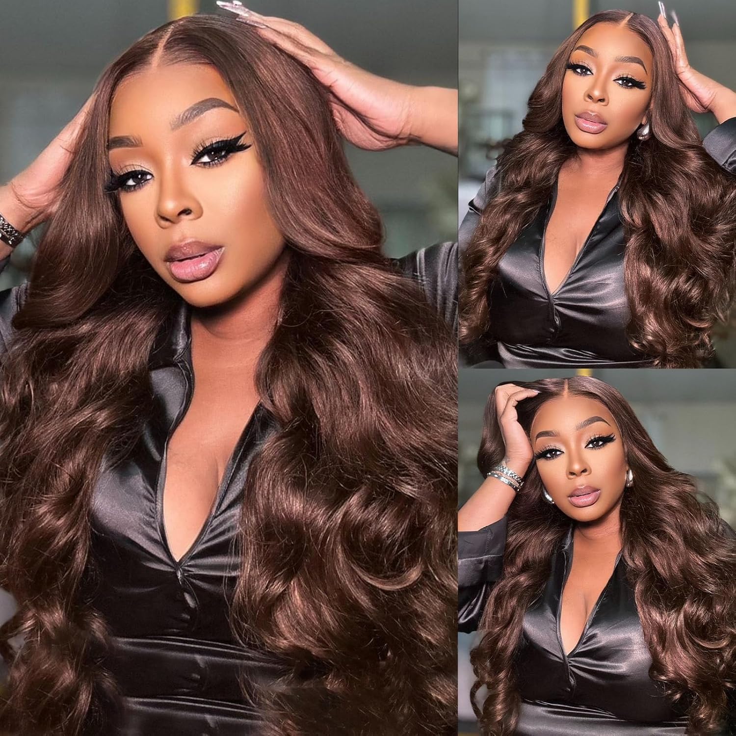 [Bling Hair ] 13x6 16-32 Inch Chocolate Brown Lace Front Wigs Body Wave Real Hair Wigs Pre Plucked 180% Density 4# Brown Wig
