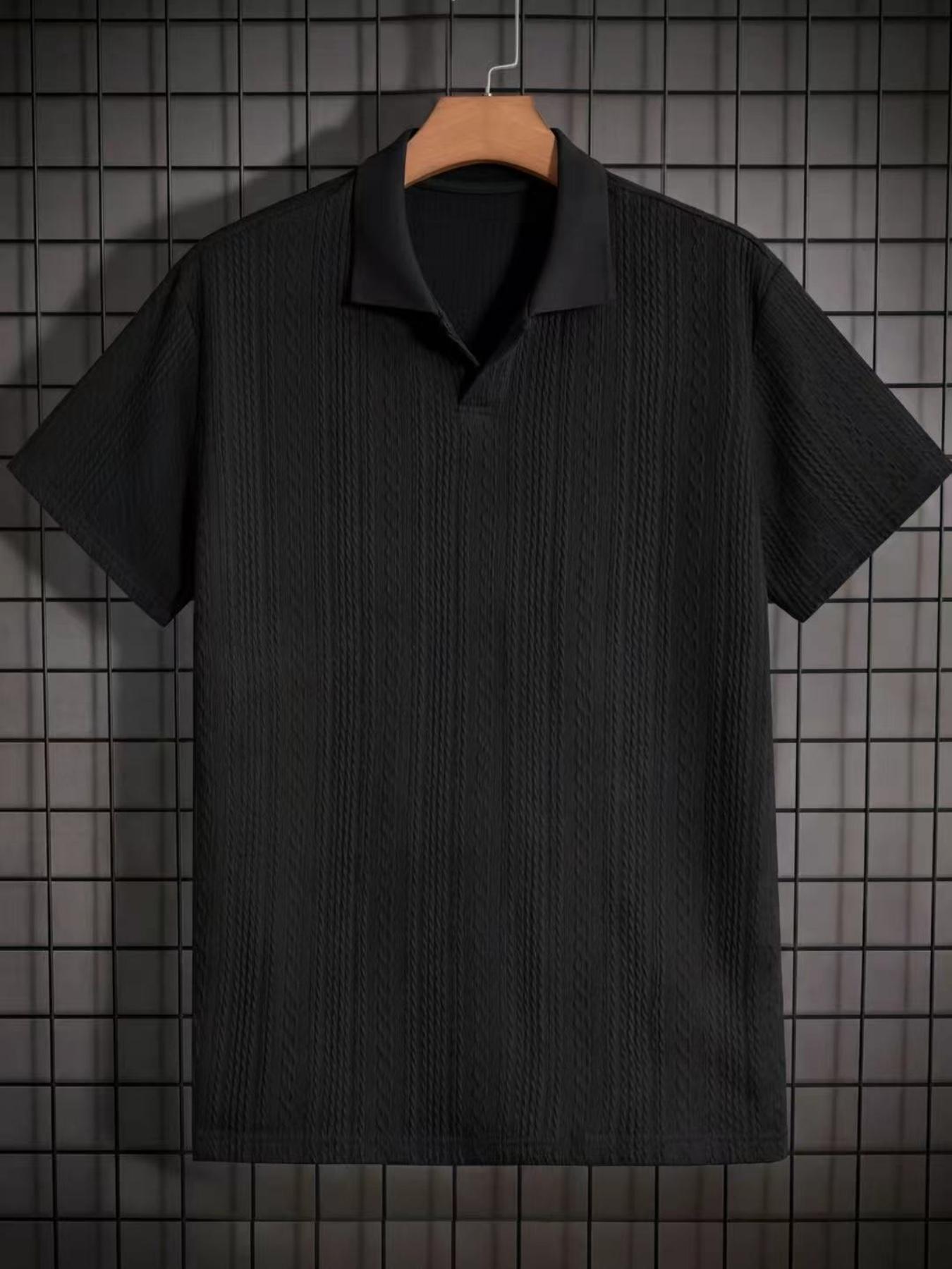Men's Solid Jacquard Knit Polo Shirt, Regular Fit Casual Short Sleeve Collared Top for Summer, National Day Clothing, Fashion Menswear Men's Clothes for Daily Wear