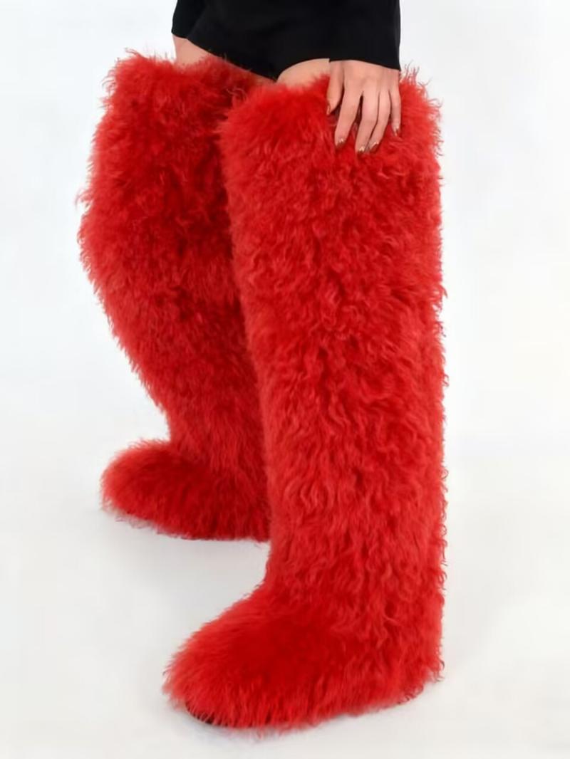 Women's Over-The-Knee Snow Boots, Round Toe Design, Textile Upper & Rubber Sole, Medium Width, Fall/winter Season, Plain Pattern