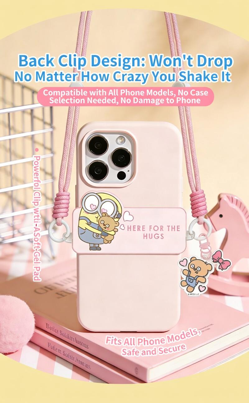 Minions Phone Lanyard Back Clip Crossbody Strap - Cute Bob & Tim Pendant Hands-Free Anti-Loss Adjustable | Viral
