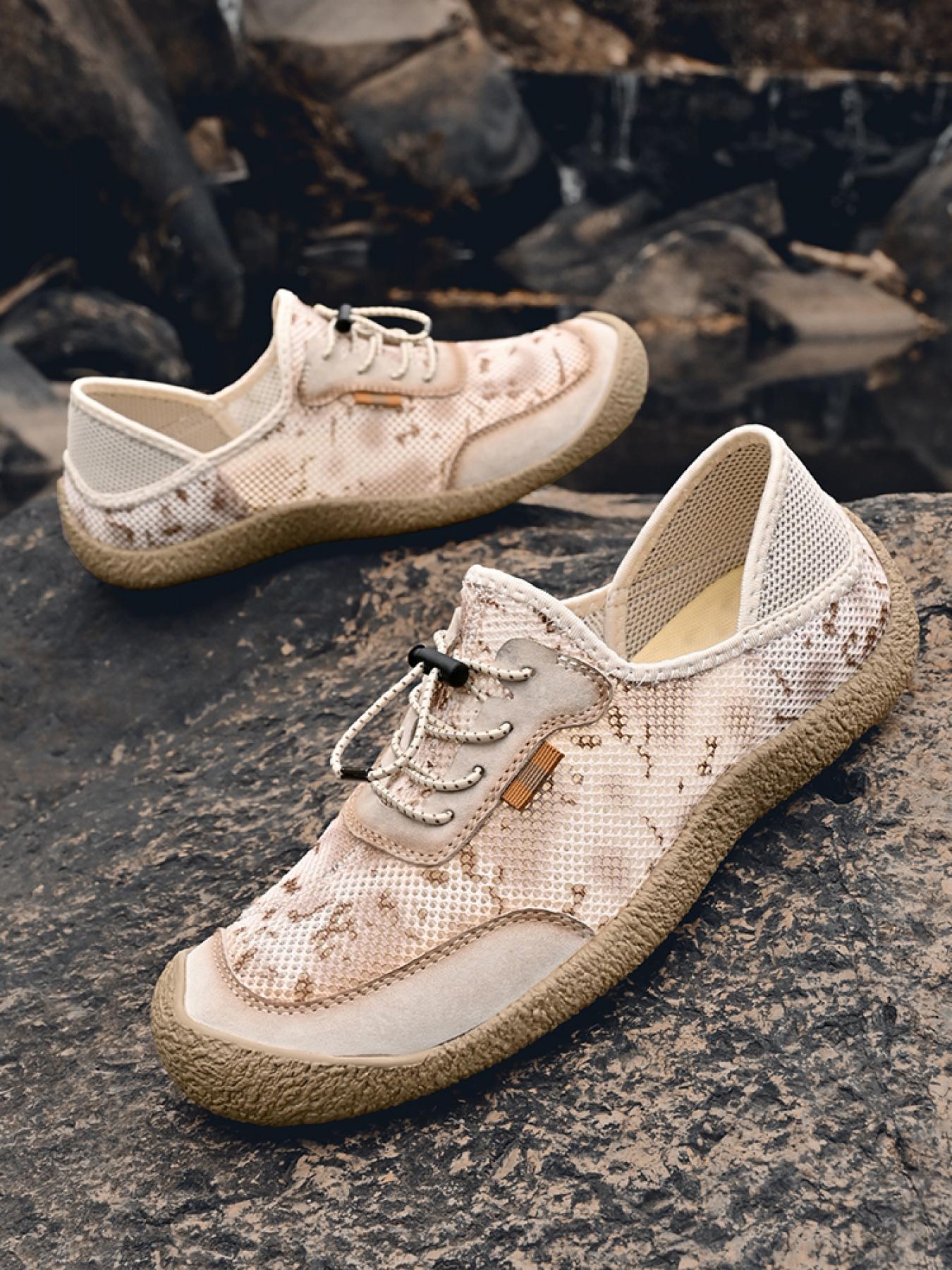 Men's Solid Color Mesh Breathable Outdoor Water Shoes Drawstring Two-Way Closed-Toe Sandals Non-Slip Wear-Resistant Soft Sole Hiking Shoes