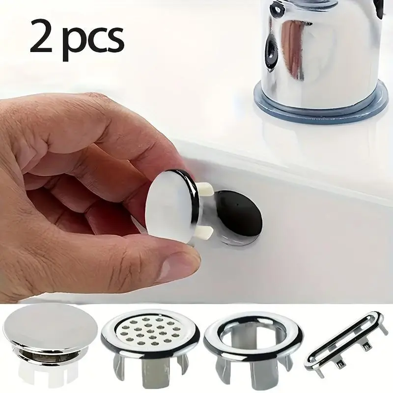 2-Pcs Leak-Proof Plastic Round Overflow Ring Plugs, Bathroom Sink Hole Covers, Kitchen Drain Compatible Home Bathroom Gadgets