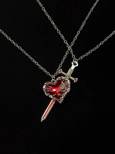 Gothic Sword Heart Pendant Necklace Set, Unisex Punk Style Zinc Alloy Jewelry, All Season Fashion Accessory for Parties