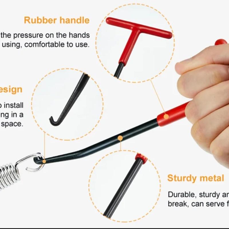 Universal T-Handle Motorcycle Exhaust Spring Puller, 2-In-1 Installer & Removal Hook, Heavy-Duty Exhaust Pipe Repair Tool