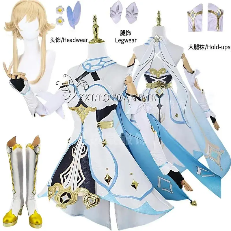 Genshin Impact Lumine Cosplay Costumes Halloween Party Game Clothes for Women  Cute Suit Wig Full Sets