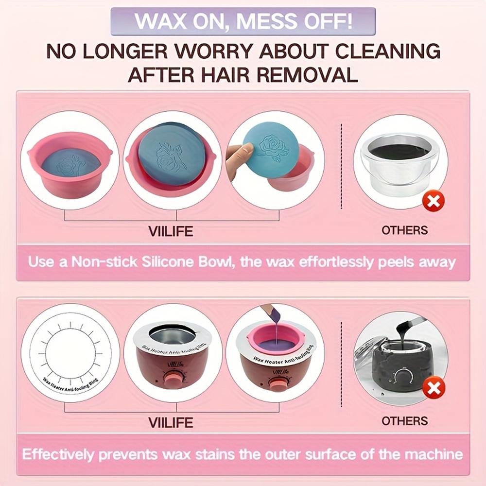 Viilife 6-Piece Hair Removal Wax Set Pink Wax Ball for Face Eyebrows Body Brazilian Lines 43 Accessories Home Salon Grade Hot Melt Wax Set - Cosmetic