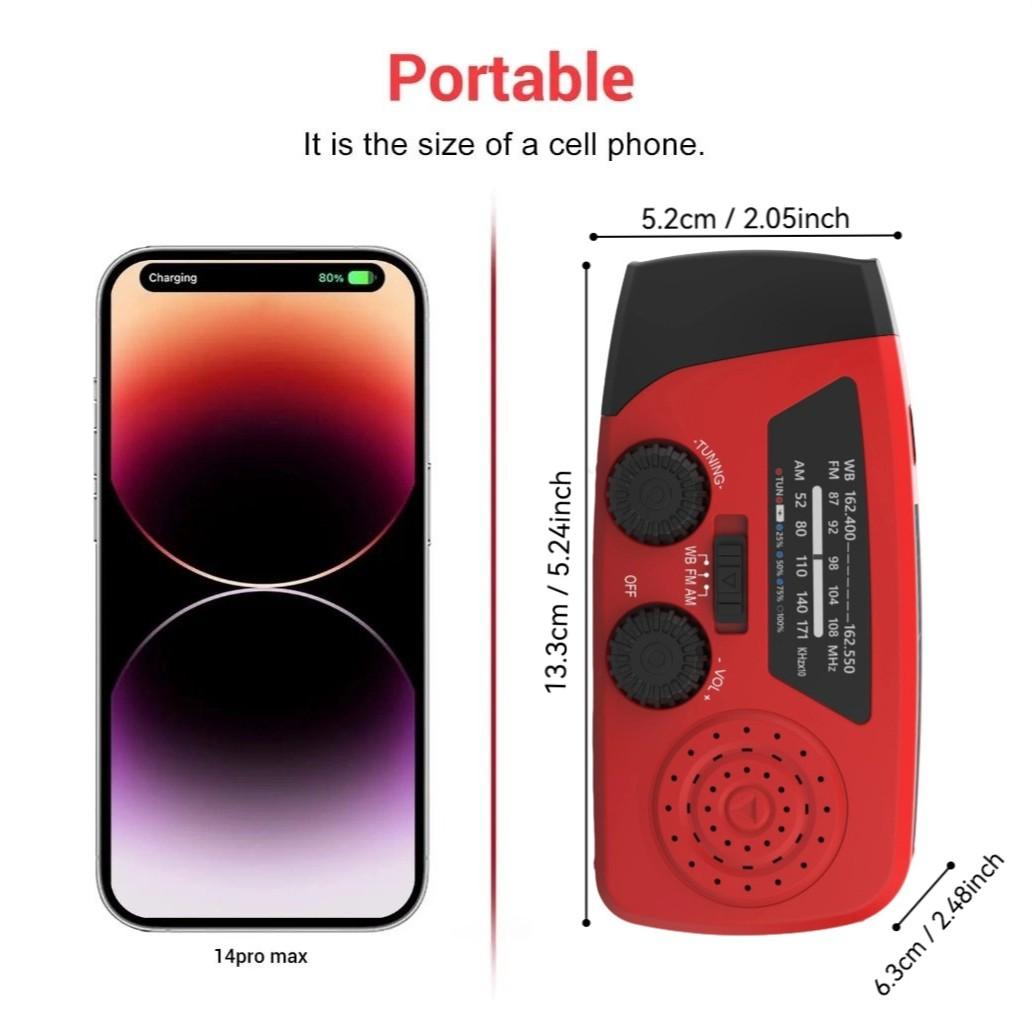 Solar Power & Hand crank 2000mAh Emergency Radio LED Flashlight with USB Charge, FM AM WB Weather Alert, Power Bank, Portable for Camping Survival Outdoor Gear, Lightweight Gift for Holiday Sale