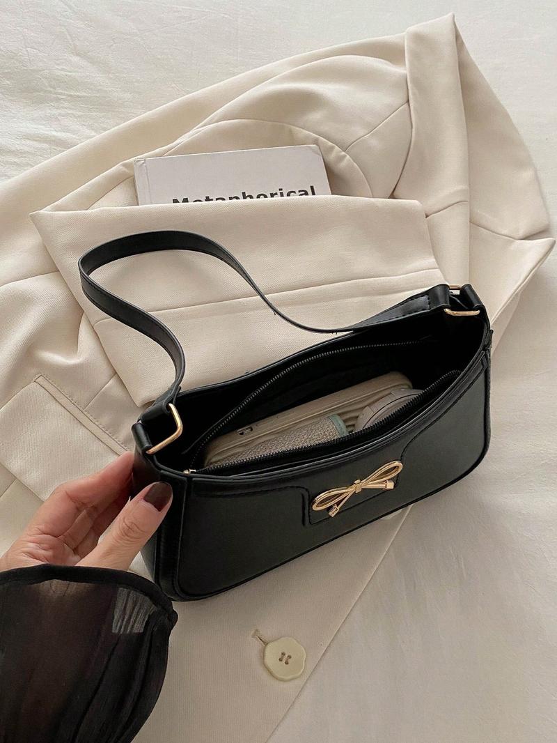 Women's Cute Half-Moon Bow Cherry Shoulder Bag, Fashion Casual Style, Plain Design, Suitable for All Seasons, Elegant Look, Half Moon Purse