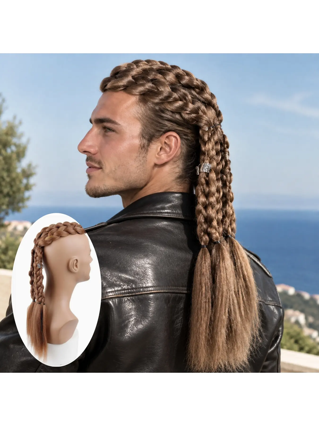 Viking Braided Dreadlock Ponytail For Men, 24 Inch 120g Synthetic Hair Extension, Natural Texture Heat Resistant Hairpiece For Halloween Cosplay Festival And Daily Styling