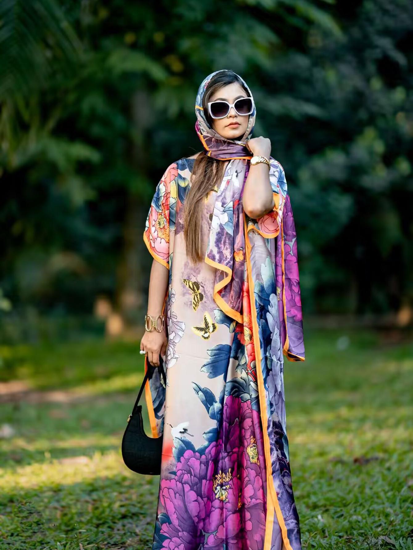 Elegant Women's Floral & Butterfly Print Cape Shawl & Scarf Set, Soft Boho Style Accessory for Beach Vacation, Perfect Gift for Mom, Floral Pattern Shawl