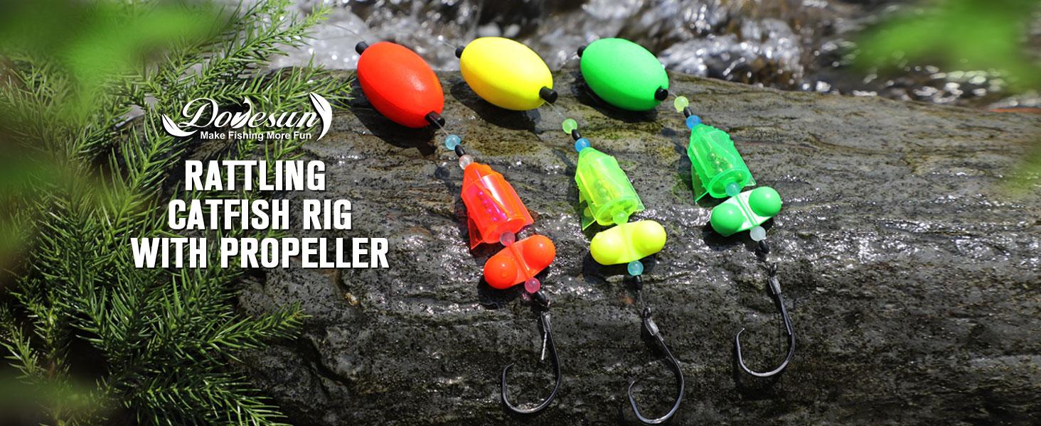 Catfish Rigs Santee Rig Catfish Float Rigs Circle Hooks  6/0 8/0 Catfishing Tackle 6pcs, Catfish Fishing Tackle Making Kit Equipment Accessories with Float, Hook, Swivel and Fishing Bell，bank fishing