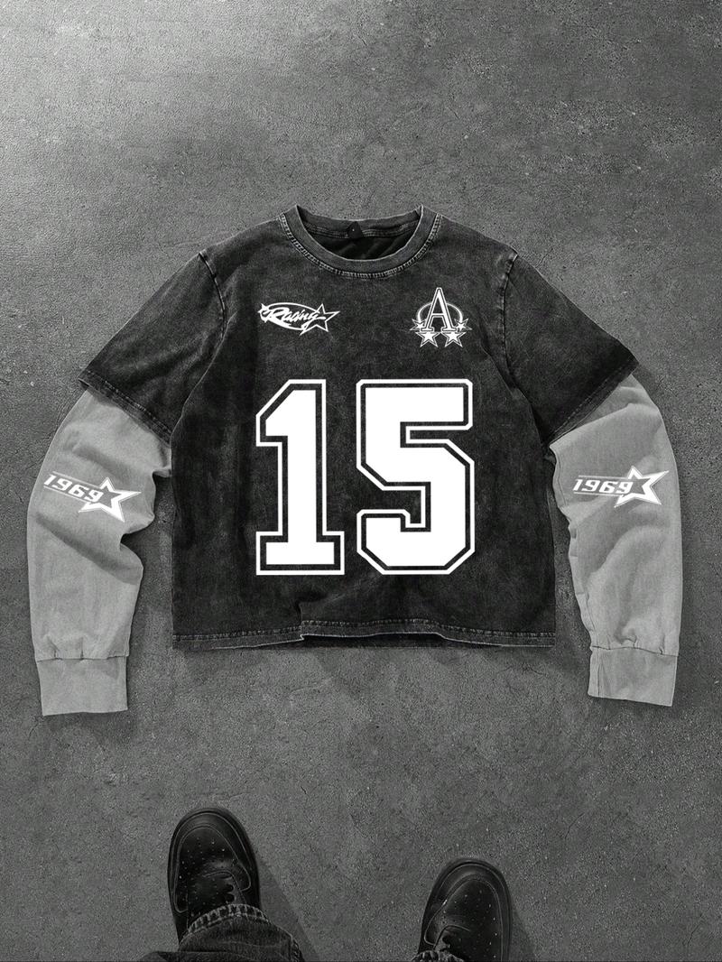 Unisex Fall Winter Patchwork Fitted Short Sleeve T-Shirt, Street Style Y2K Fashion, Perfect for Casual