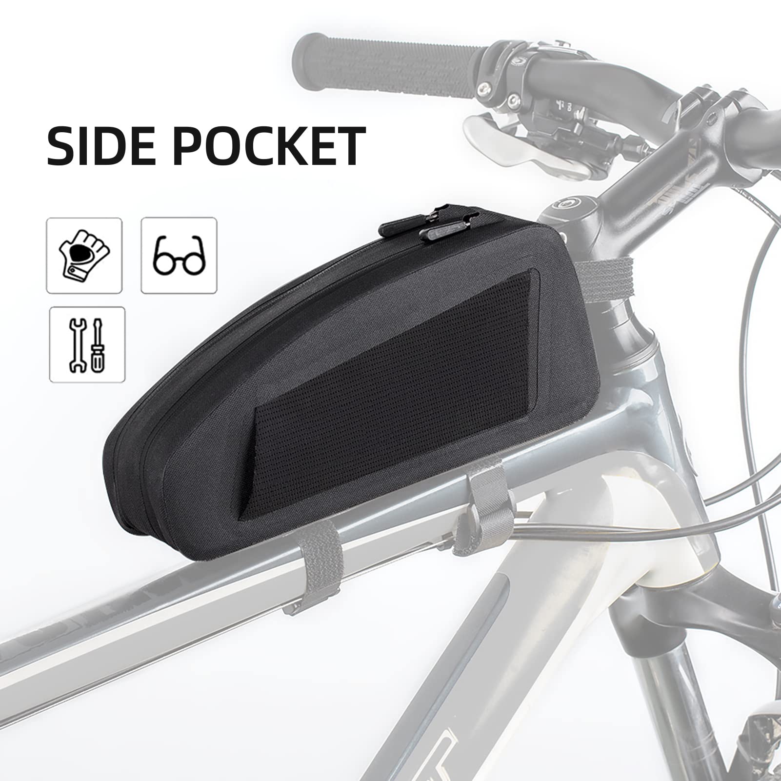 ROCKBROS Top Tube Bike Frame Bag - Waterproof Cycling Pouch with 2 Zipper Pockets for Bicycles