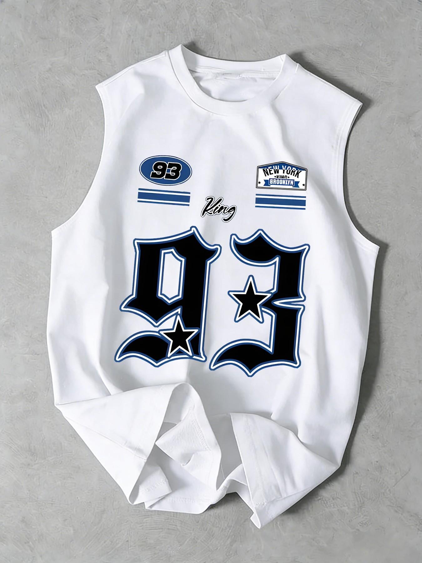 Men's Fashion Back Print Round Neck Wide Shoulder Vest, Casual Loose Fit, Plain Pattern, Perfect for Daily Wear