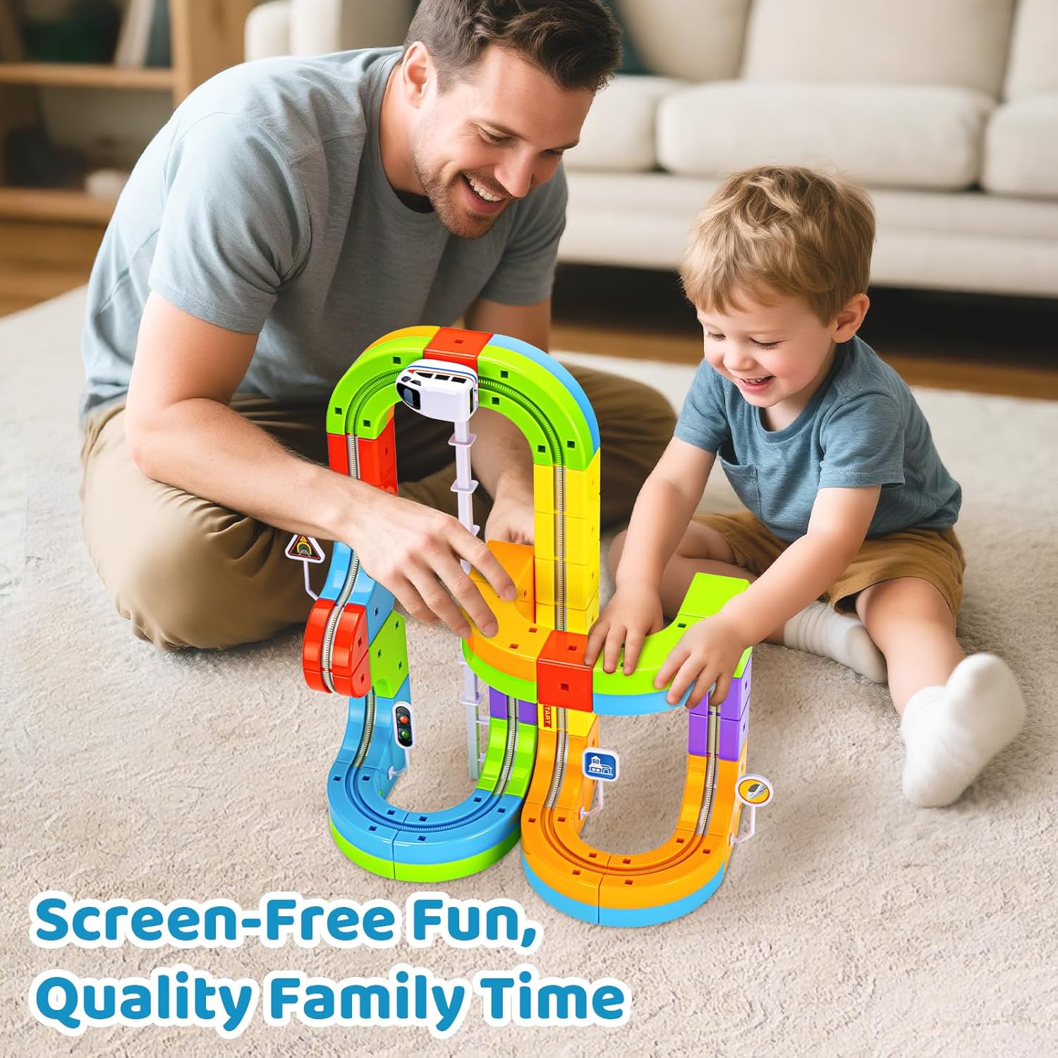 Electric Train Set, Interlocking Track System, Electric Ring Railway, 3-5 Year Old Building Tracks, Anti-Roll Design, Stem Education Gift