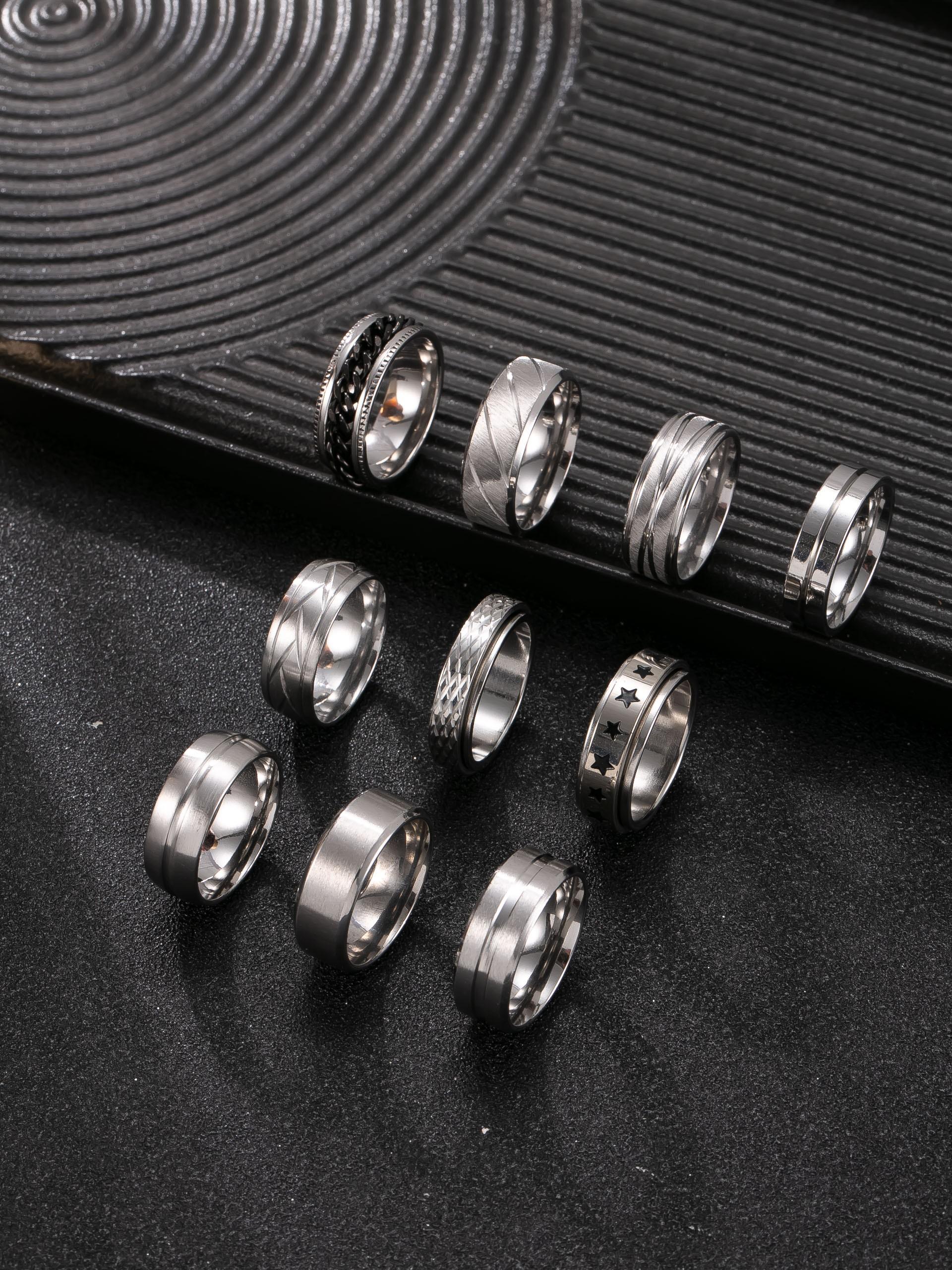 10 Stylish Stainless Steel Men's Rings, Simple Inner Ball and Flat ...
