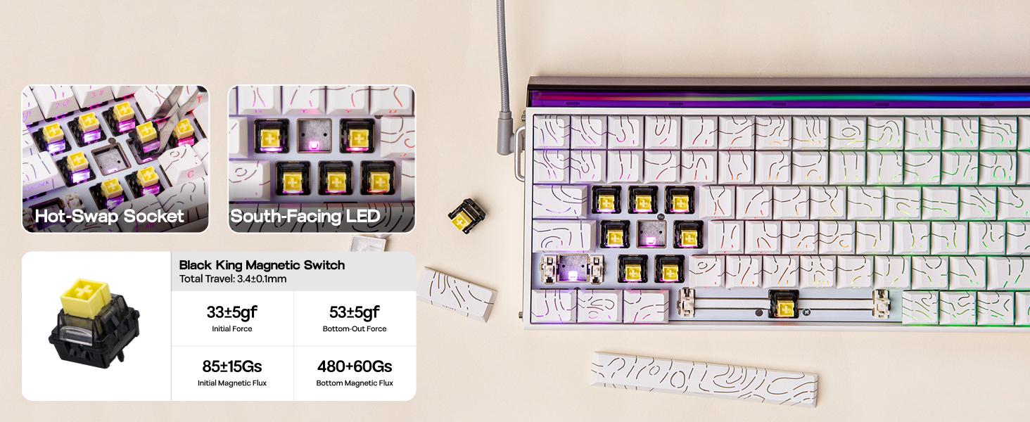 (NEW)Aula Hero68/84 HE Wired Magnetic Gaming Keyboard, Rapid Hall Effect Keyboard with 0.01mm Adjustable Actuation, 8kHz Polling, 5-Layer Sound Dampening, RGB Lightbox & Backlit (White)