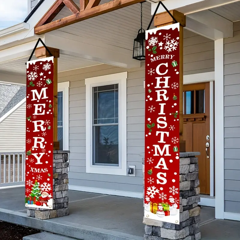 1 Pair of Merry Christmas Banner Signs, Front Porch Door Banner Decorations, Suitable for Urban and Rural Walls, Indoor and Outdoor Courtyards and Gardens, Christmas Party Decorations