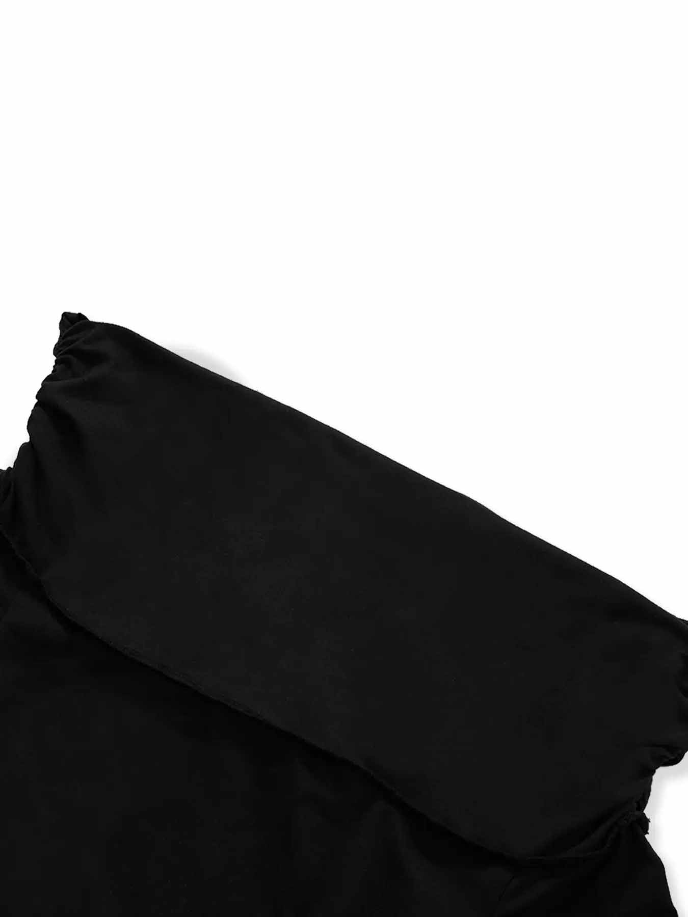 1-Piece Women's Elegant Off The Shoulder Mini Dress, Black Long Sleeve Ruched Waist Bubble Skirt Dress for Party and Night Out