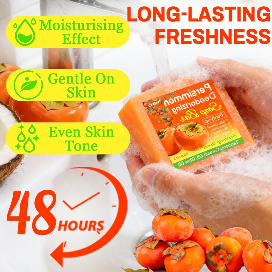 5pcs Persimmon Bar Soap, Cleanser, 48 hour odor control, Multi functional soap for Cleansing The Face, Body, Hands, Eliminates Body Odor, Deep Cleans, Controls Oil, Smooths And Refines The Skin, Provides Moisturizing, Hydrating Care