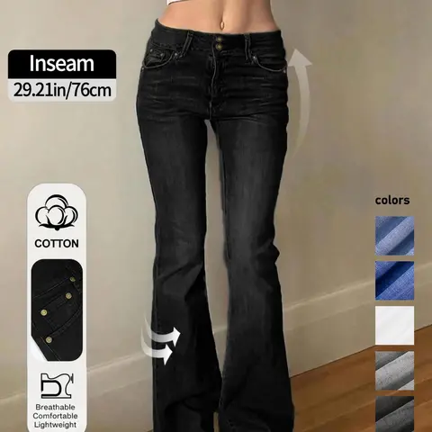 NVFelix Women Low Rise Flare Fashion Flared Denim Jeans Y2K Baggy Bootcut Wide Leg Stretch Denim Basic Casual Pants for 2000s Streetwear