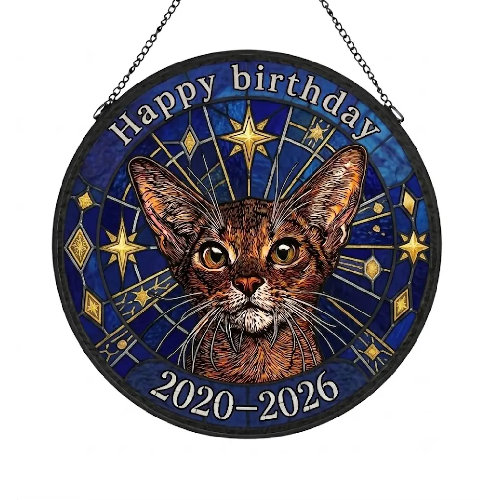 Custom Pet Portrait Stained Glass Suncatcher - Personalized Cat Birthday Memorial Window Hanging, Aesthetic Simple Beauty Pet Parent Gift, Home Decor Hanging Supplies