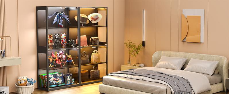 MIIFUNY Display Cabinet with Glass Doors, Storage Cabinet with 3 Color Light, 4-Tier Curio Cabinet&Bookcase for Collectibles, Toys, Books, for Playroom, Bedroom, Study Room, Black MIIFUNY Display Cabinet with Glass Doors, Storage Cabinet with 3 Color Light, 4-Tier Curio Cabinet&Bookcase for Collectibles, Toys, Books, for Playroom, Bedroom, Study Room, Black
